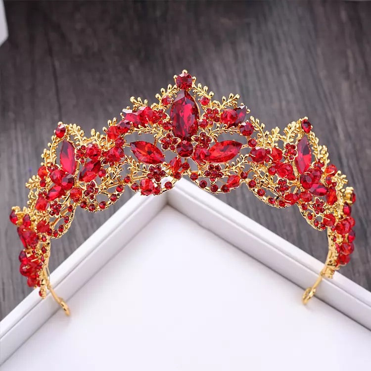 Red tiara crystal gold tiara wedding crown royal tiara birthday crown affordable elegance bridal