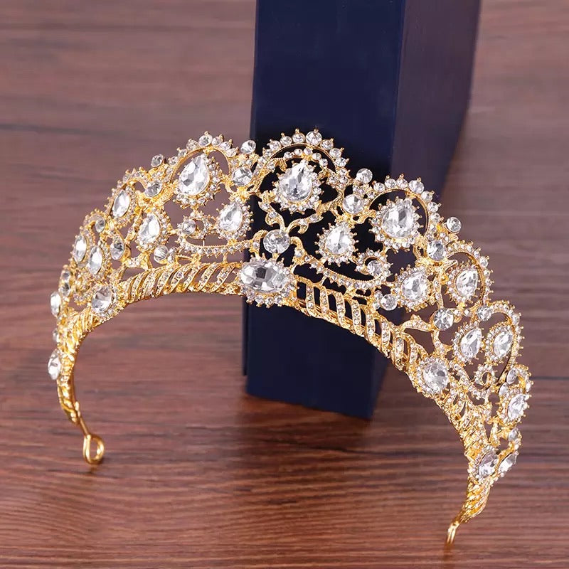 Baroque Gold Crystal Crown and Tiaras For Queen Bride Hair Accessories