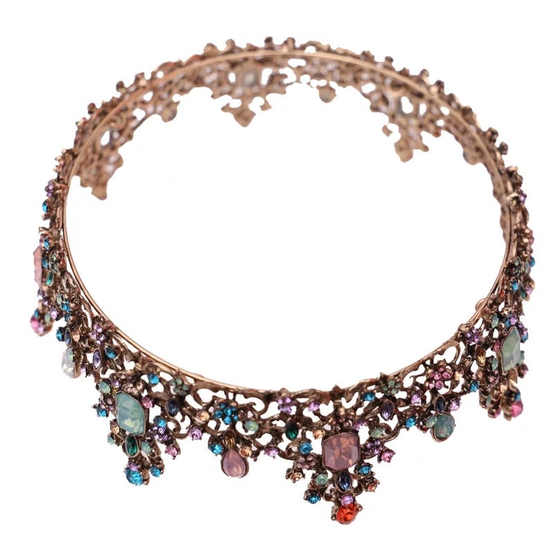 Jelly Crystal Round Bridal Tiara Crown Black Rhinestone,Swarovski