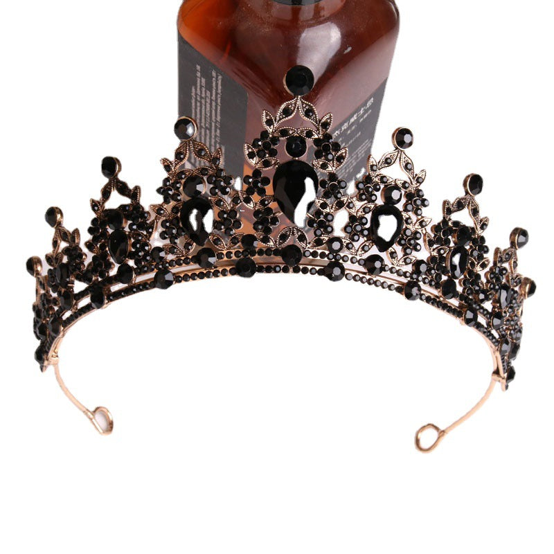 Black Tiara for Women Gold Crown for Girls Wedding Princess Birthday Crystal Rhinestones Headbands for Prom Bridal Party Halloween