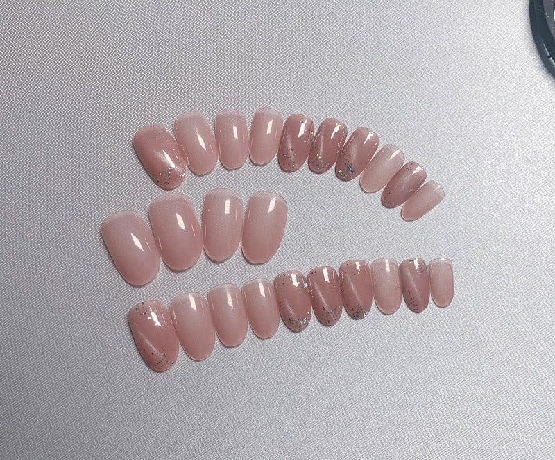 Glossy Fake Nails Shimmer White Square French Nail Ombre Faux Ongles Gradient Medium Fingernails