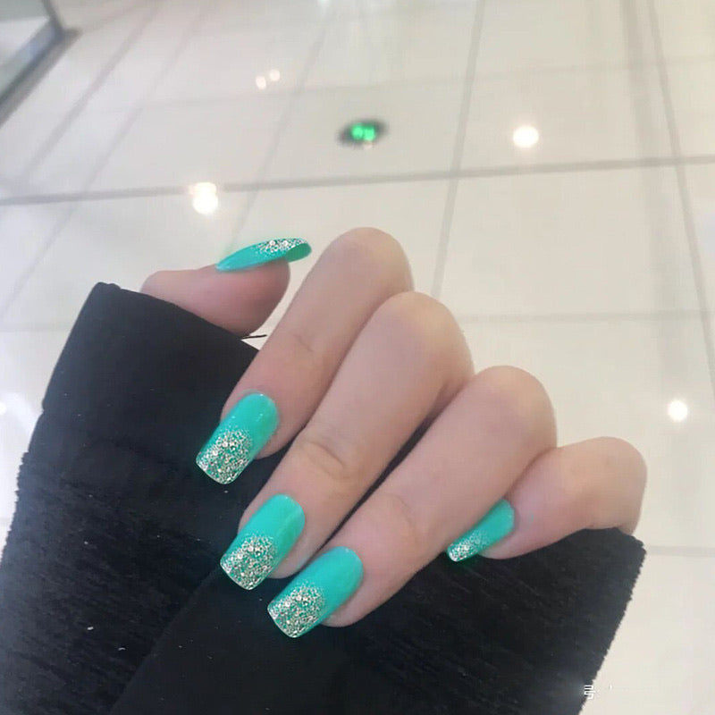 Fake Nails White Short Press on Nails Square Glossy Full Cover Acrylic False Nails