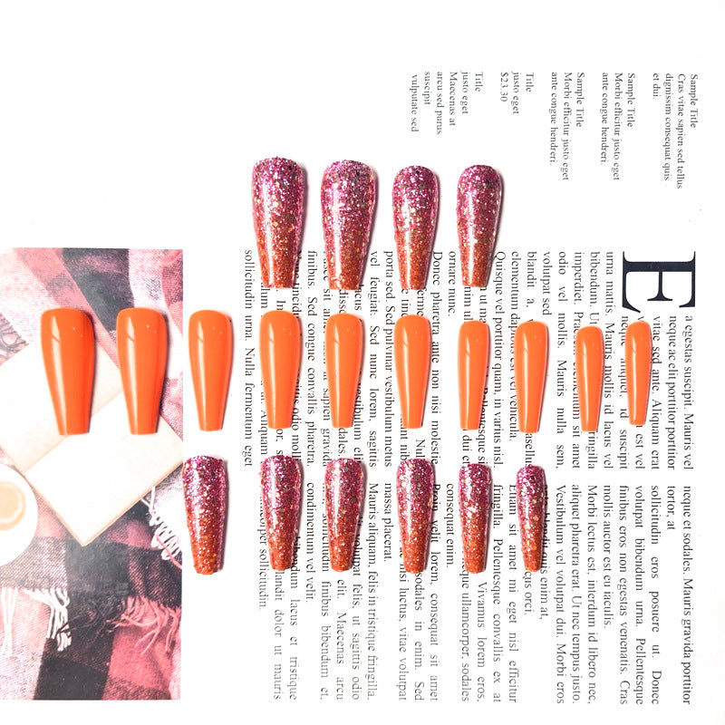Coffin False Nails Wearable Rhinestone Gradiant Ballerina Design Fake Nails Full Cover Press on Nail