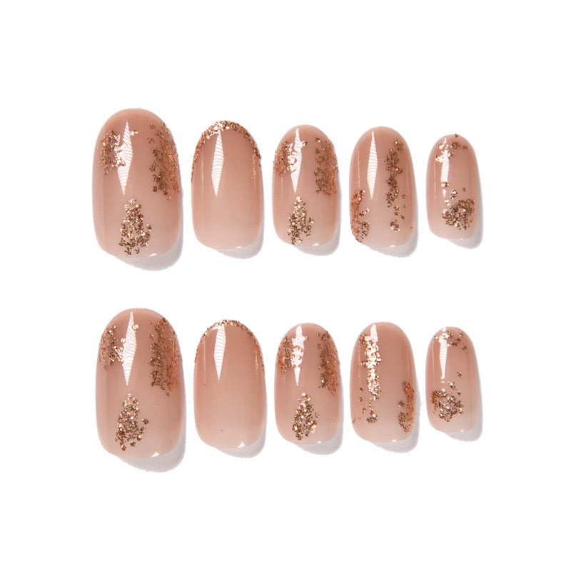 Stiletto Fake Nails Full Cover Metal Mirror Reflection Glitter Sequins Medium Length False Acrylic