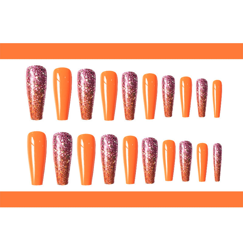 Coffin False Nails Wearable Rhinestone Gradiant Ballerina Design Fake Nails Full Cover Press on Nail
