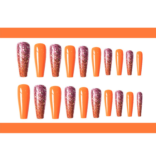 Coffin False Nails Wearable Rhinestone Gradiant Ballerina Design Fake Nails Full Cover Press on Nail