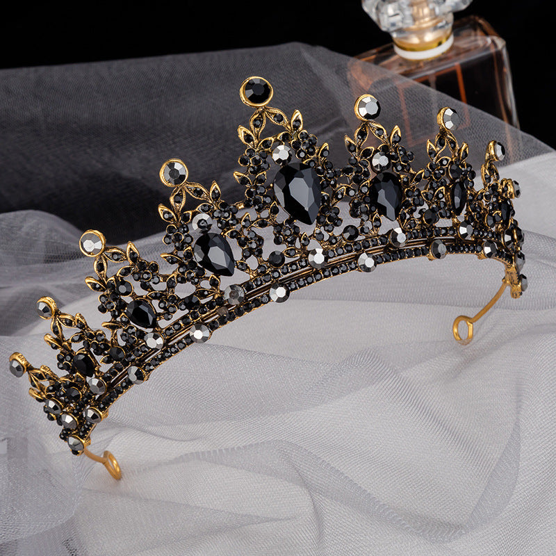 Black Tiara for Women Gold Crown for Girls Wedding Princess Birthday Crystal Rhinestones Headbands for Prom Bridal Party Halloween
