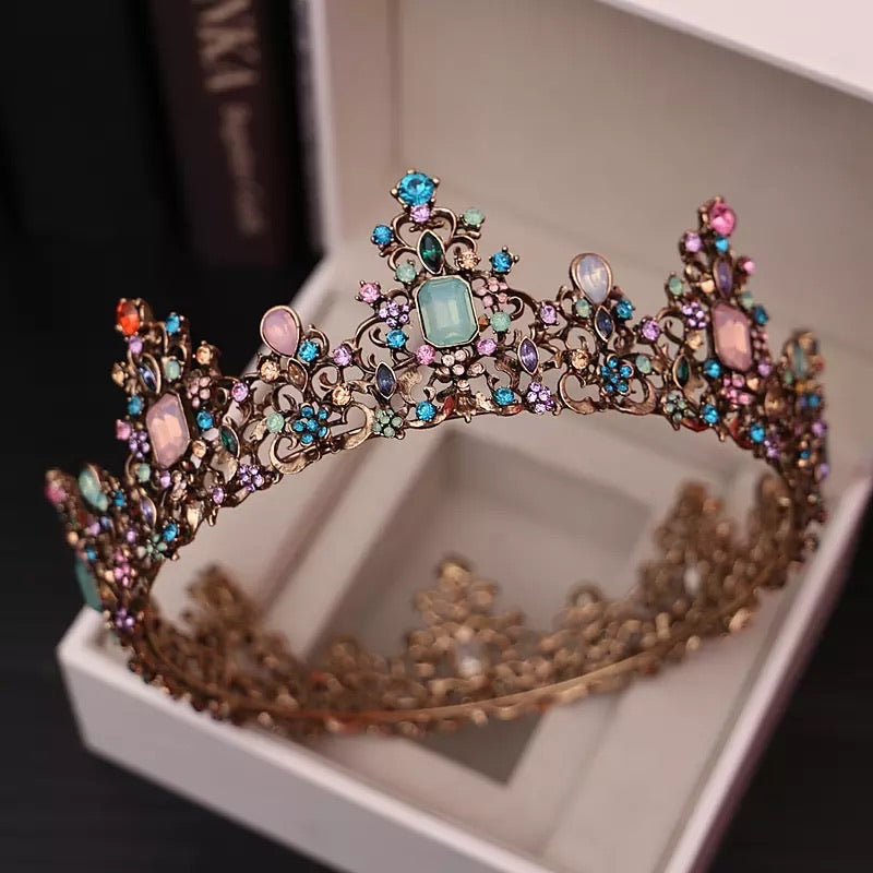 Jelly Crystal Round Bridal Tiara Crown Black Rhinestone,Swarovski