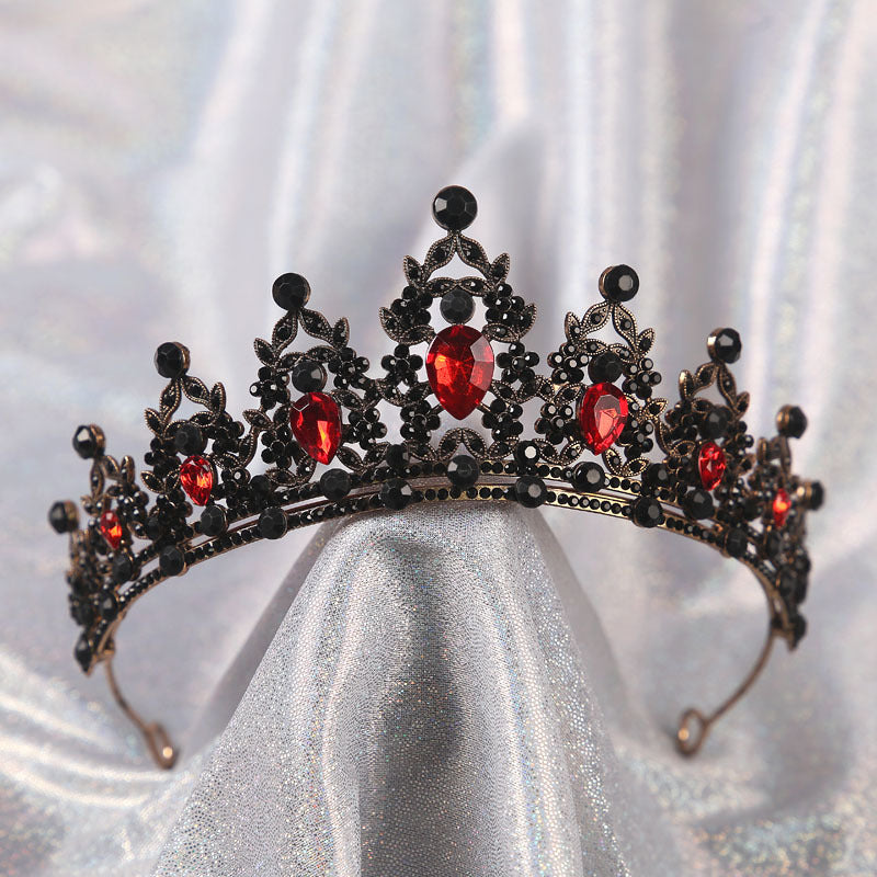 Red Rhinestone Bridal Tiaras Crown Vintage Baroque Crystal Diadem for Brides Headbands Wedding Hair Accessories