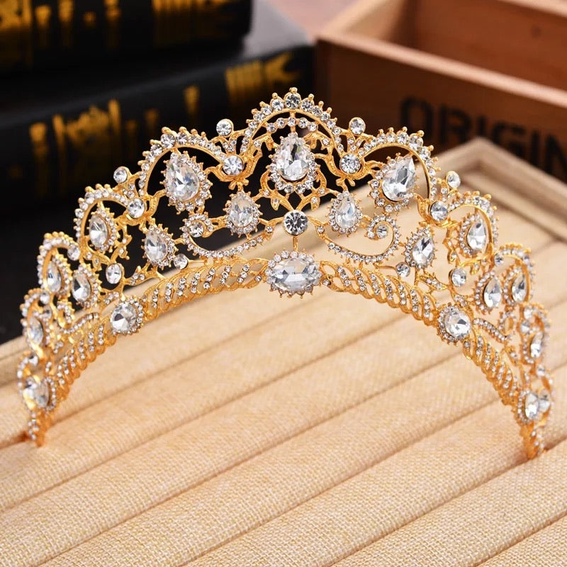 Baroque Gold Crystal Crown and Tiaras For Queen Bride Hair Accessories