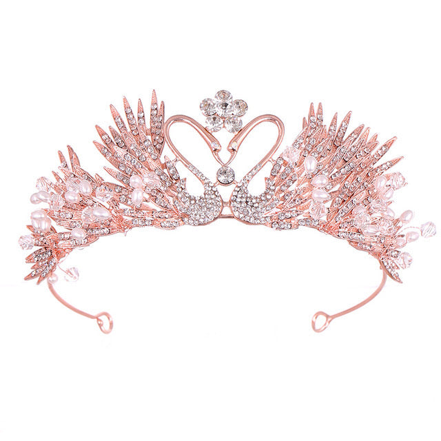 Vintage Wedding Crown Queen Coroa Princesa Crystal Tiaras And Crowns Swan tiara Rhinestone Bridal Headband pink