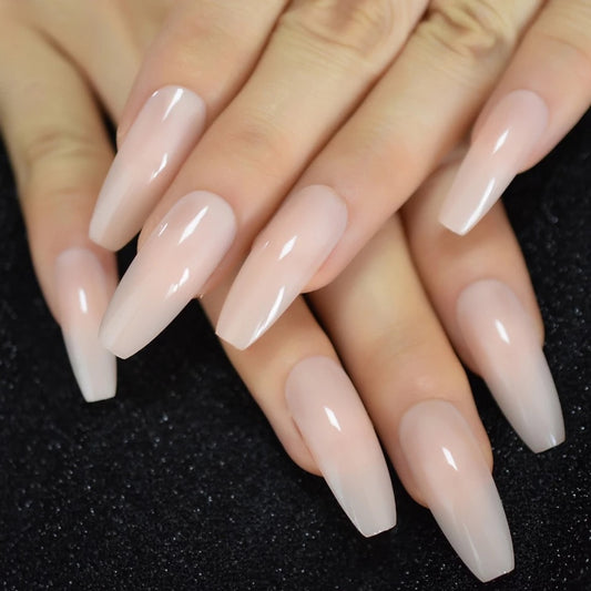 Nude Extra Long Fake Nails Coffin Full Cover Glossy False Nail Long Ballerina Nails