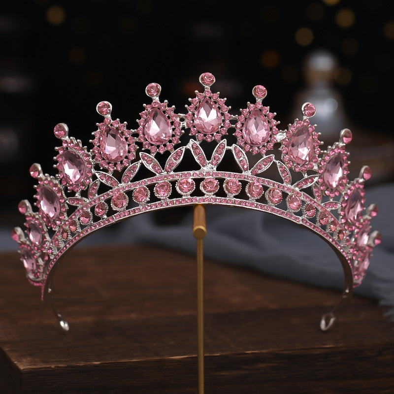 Tiara pink wedding jewelry crystal crown bride princess headpiece prom queen Christmas gifts