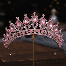 Load image into Gallery viewer, Tiara pink wedding jewelry crystal crown bride princess headpiece prom queen Christmas gifts