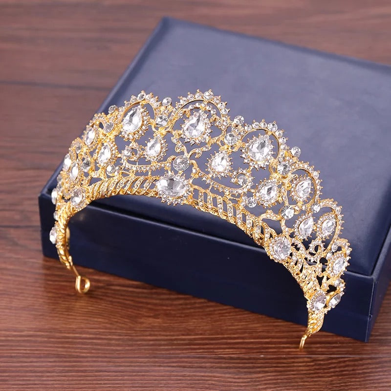 Baroque Gold Crystal Crown and Tiaras For Queen Bride Hair Accessories
