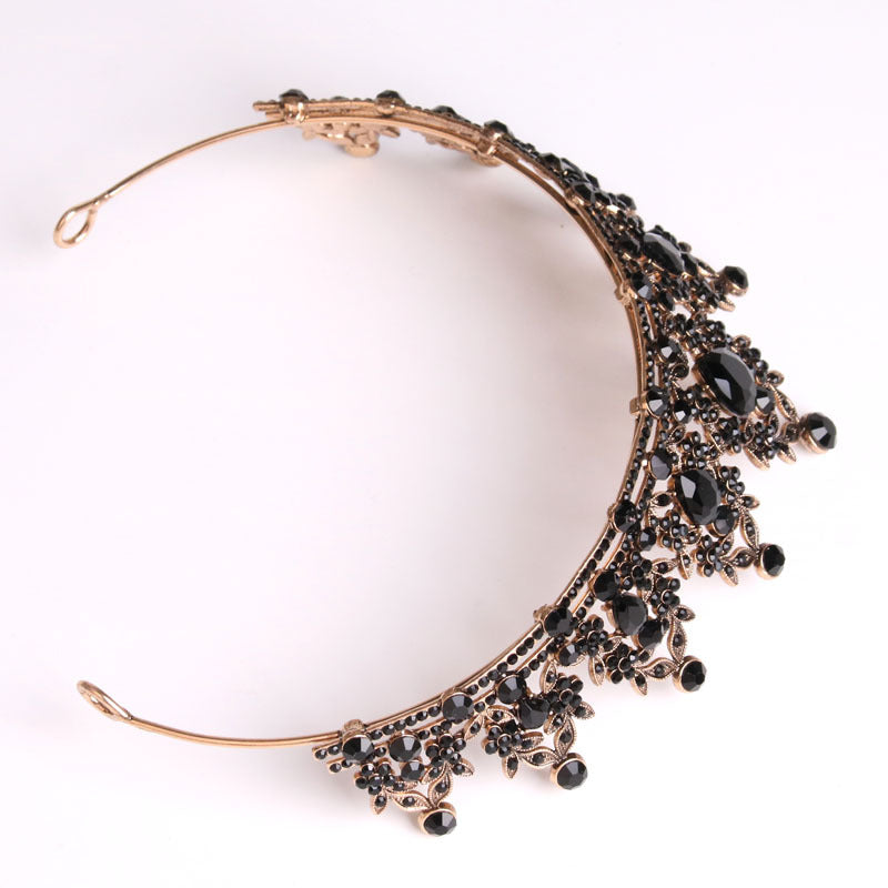 Black Tiara for Women Gold Crown for Girls Wedding Princess Birthday Crystal Rhinestones Headbands for Prom Bridal Party Halloween
