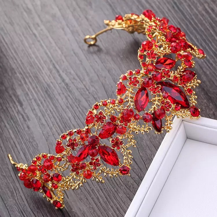 Red tiara crystal gold tiara wedding crown royal tiara birthday crown affordable elegance bridal