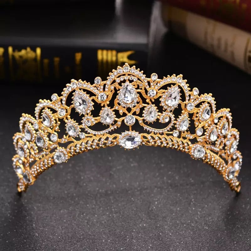 Baroque Gold Crystal Crown and Tiaras For Queen Bride Hair Accessories