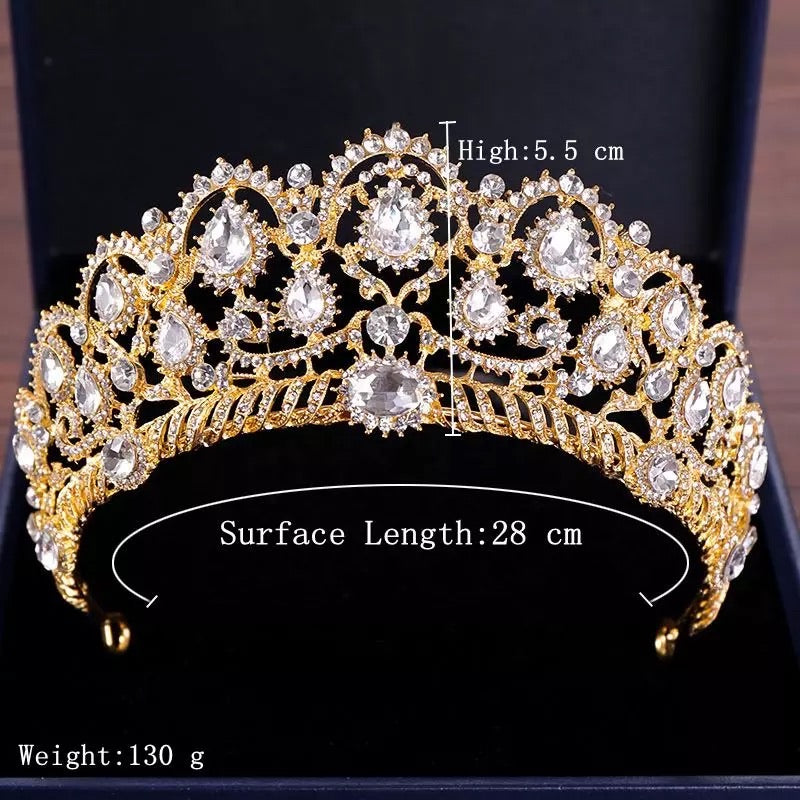 Baroque Gold Crystal Crown and Tiaras For Queen Bride Hair Accessories