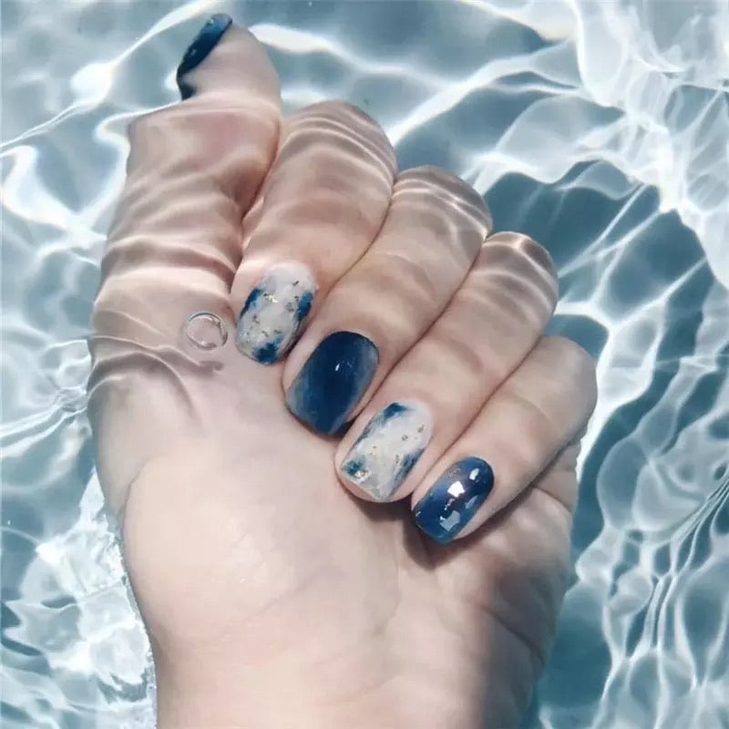 Reusable Handmade 'blue Marble' Press on Nails - Etsy
