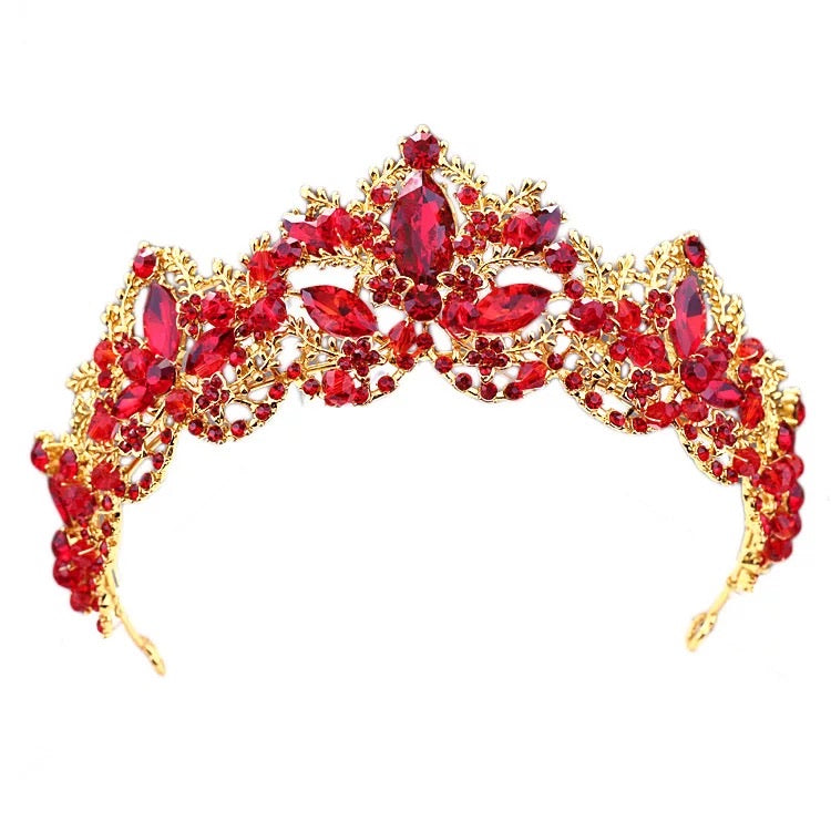 Red tiara crystal gold tiara wedding crown royal tiara birthday crown affordable elegance bridal