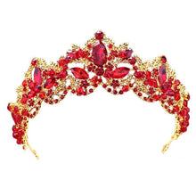 Load image into Gallery viewer, Red tiara crystal gold tiara wedding crown royal tiara birthday crown affordable elegance bridal
