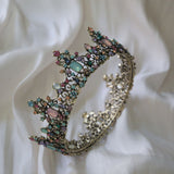 Baroque Vintage Color Jelly Crystal Round Bridal Tiara Crown Black Rhinestone Pageant Diadem Veil Tiara Wedding Hair Accessories