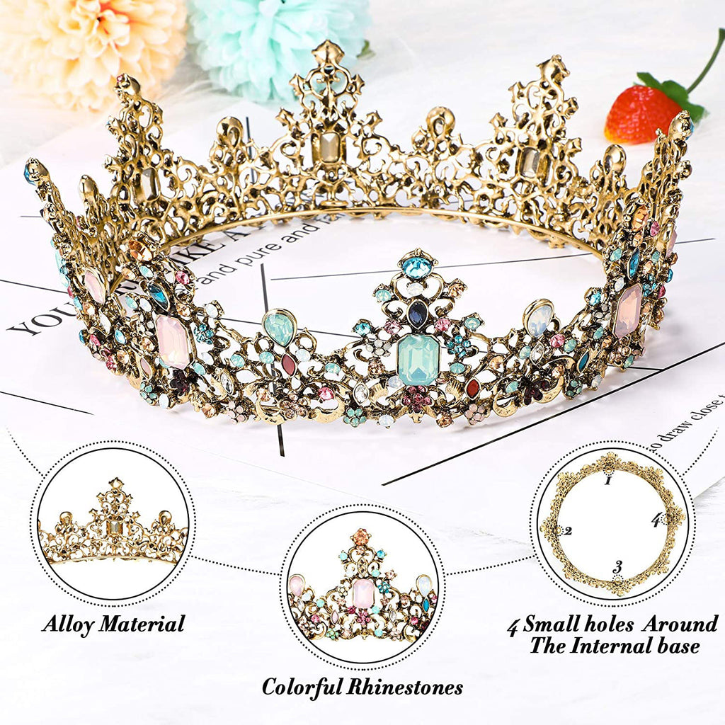 Baroque Vintage Color Jelly Crystal Round Bridal Tiara Crown Black Rhinestone Pageant Diadem Veil Tiara Wedding Hair Accessories