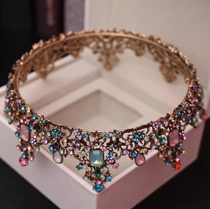 Jelly Crystal Round Bridal Tiara Crown Black Rhinestone,Swarovski