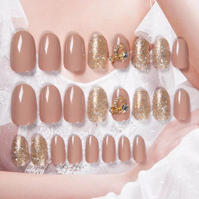 faux nails Shimmer Paillette Diamond Moon Artificial Nail Art Tips