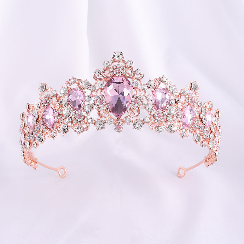 Crystal Tiaras Bride Wedding Rhinestone Crowns For Women Party Hair Accessories Diadem Headdress pink