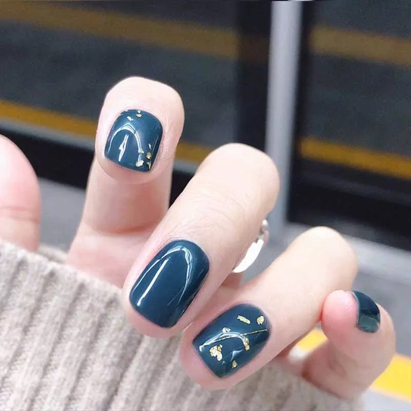 Fake Nail Sticker Gray Blue Nail Art Finished Round Short nails