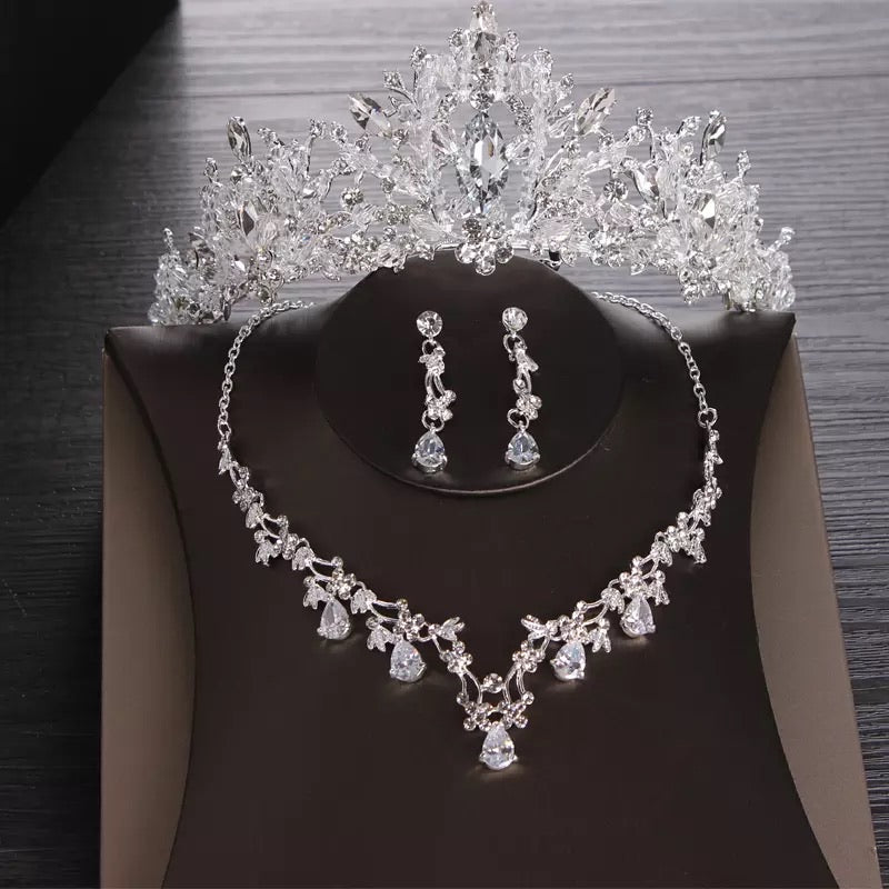 Bridal Jewelry Sets Wedding Cubic Zircon Crown Tiaras Earring Choker Necklace,Swarovski