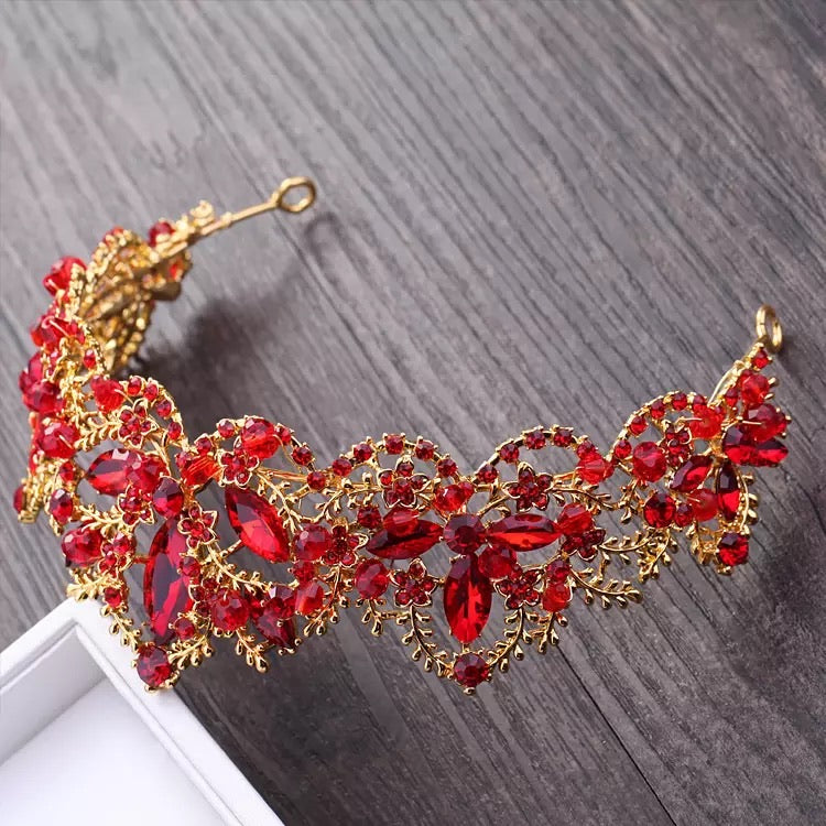 Red tiara crystal gold tiara wedding crown royal tiara birthday crown affordable elegance bridal