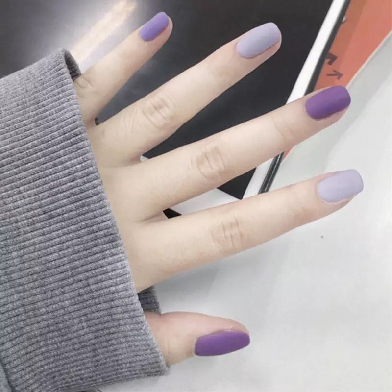 Light and Dark Matte Purple Jump Color Fake Nail with Glue Nail Art