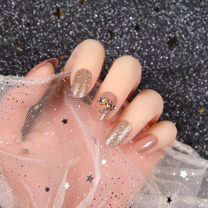 faux nails Shimmer Paillette Diamond Moon Artificial Nail Art Tips