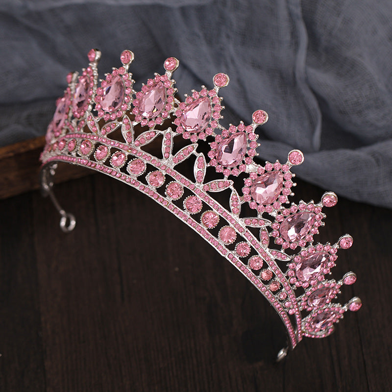 Tiara pink wedding jewelry crystal crown bride princess headpiece prom queen Christmas gifts