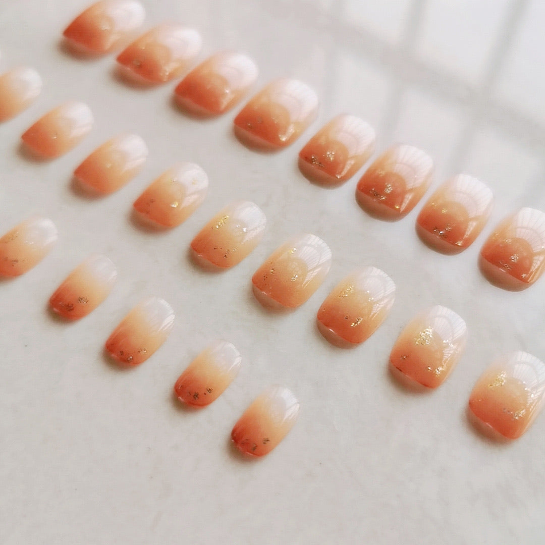 Fake Nail Crystal Elegant Pink Gradient French Short Nails Ellipse Shape