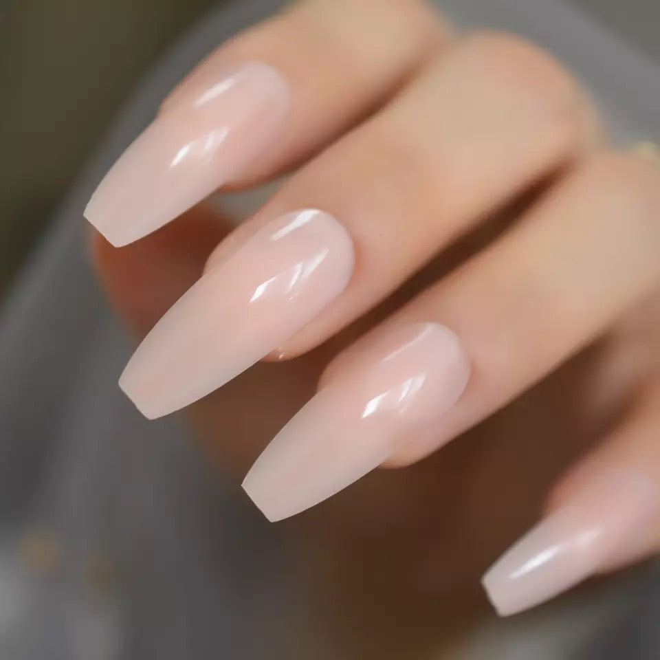 Nude Extra Long Fake Nails Coffin Full Cover Glossy False Nail Long Ballerina Nails