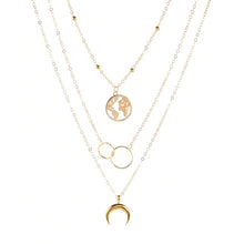 Load image into Gallery viewer, New Fashion Retro Moon World Map Circle Pendant Multilayer Gold Colodr Necklace Party Charm Jewelry Accessories For Women