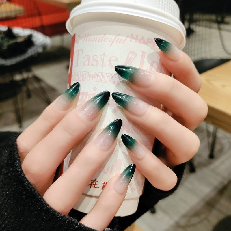 24PCS/box artificial nails with glue Gradients wear long paragraph fashion Manicure patch False nails press on for girls