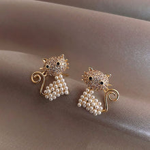 Load image into Gallery viewer, New Cute Animal Stud Earrings for Women Temperament Horse Kitten Owl Pearl Rhinestone Earring Girls Birthday Party Jewelry