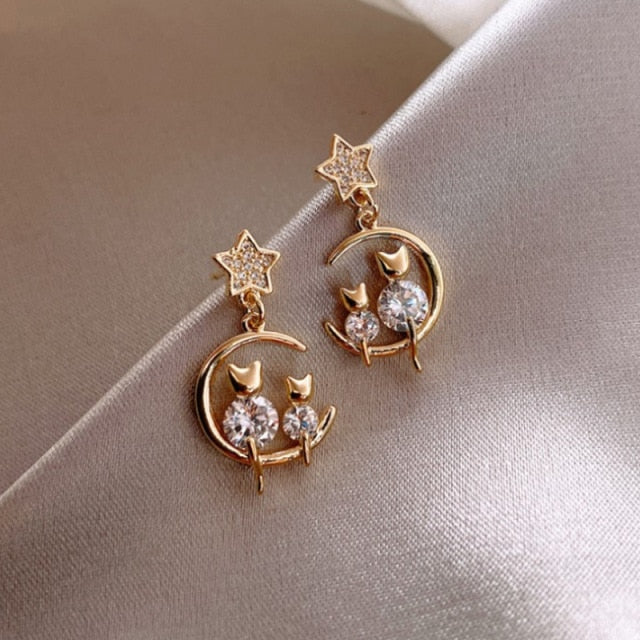 New Cute Animal Stud Earrings for Women Temperament Horse Kitten Owl Pearl Rhinestone Earring Girls Birthday Party Jewelry