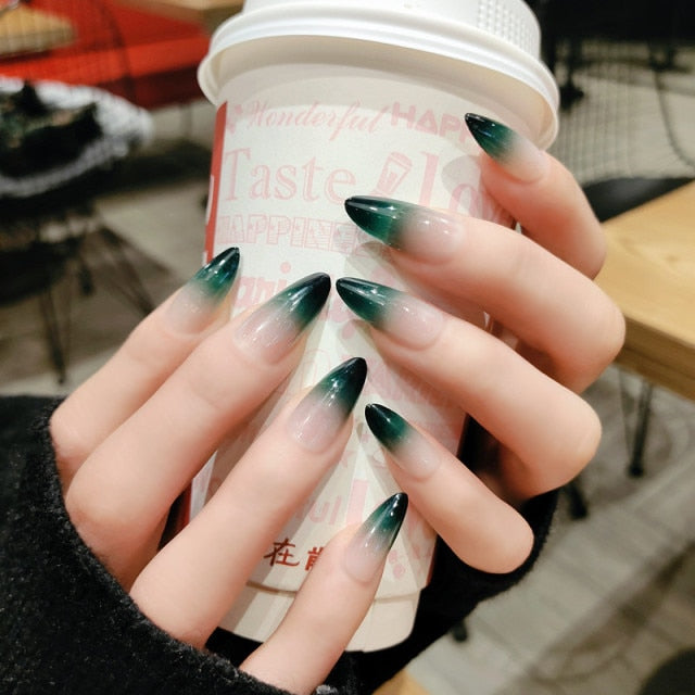 24PCS/box artificial nails with glue Gradients wear long paragraph fashion Manicure patch False nails press on for girls