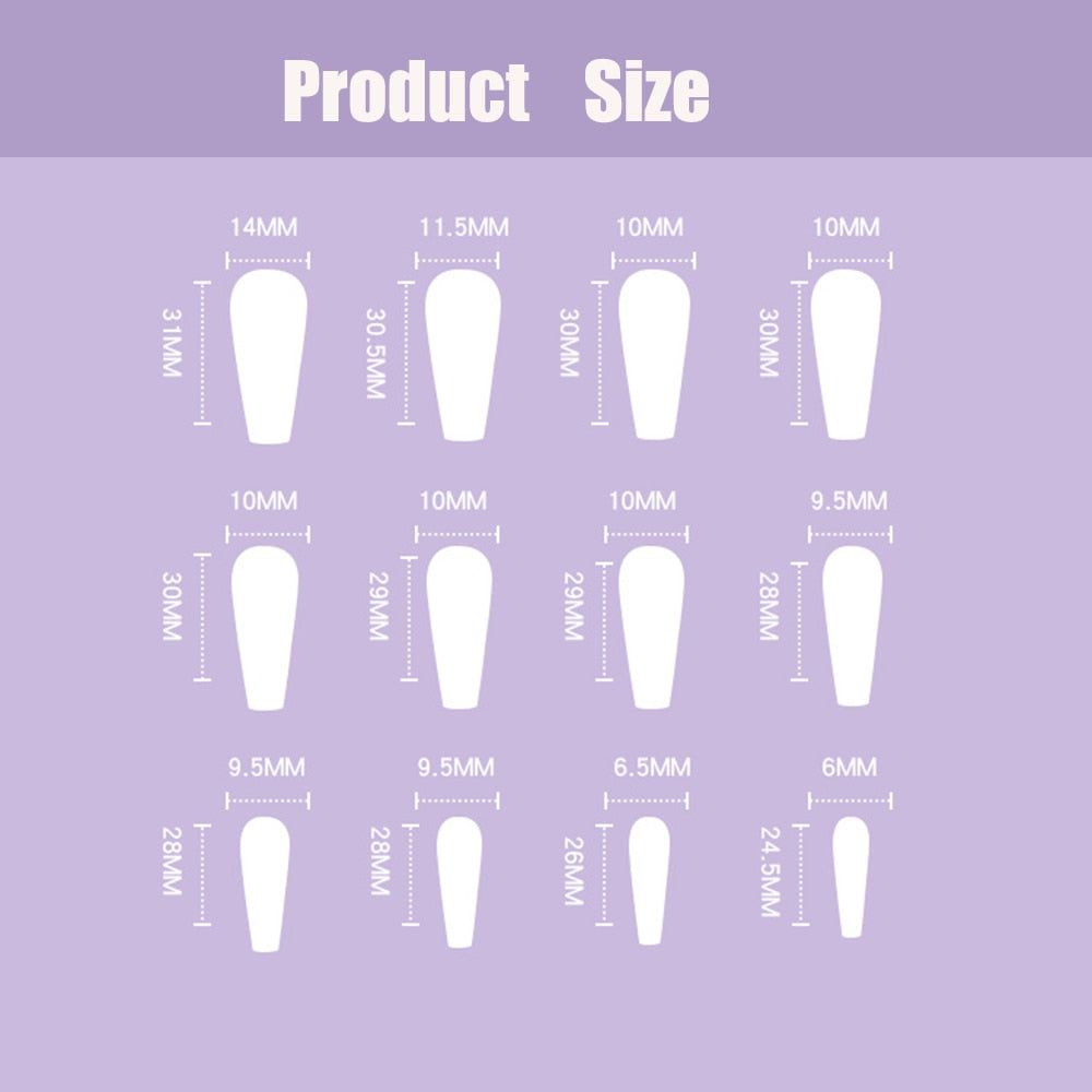 Long Ballerina False Nails with Colorful Wave Designs Wearable Coffin Fake Nails Full Cover Artificial Nail Art Tips 24pcs/Box