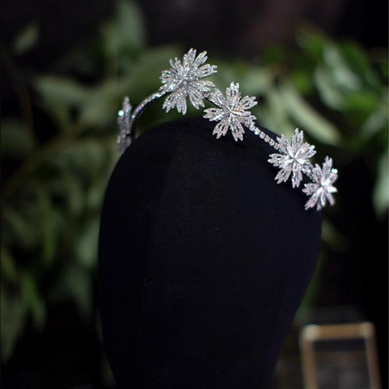 Luxury Flowers Soft Hairbands Bride Tiaras and Crowns Rhinestone Crystal Diadem Wedding Headdress Bridal Hair Jewelry Ornaments