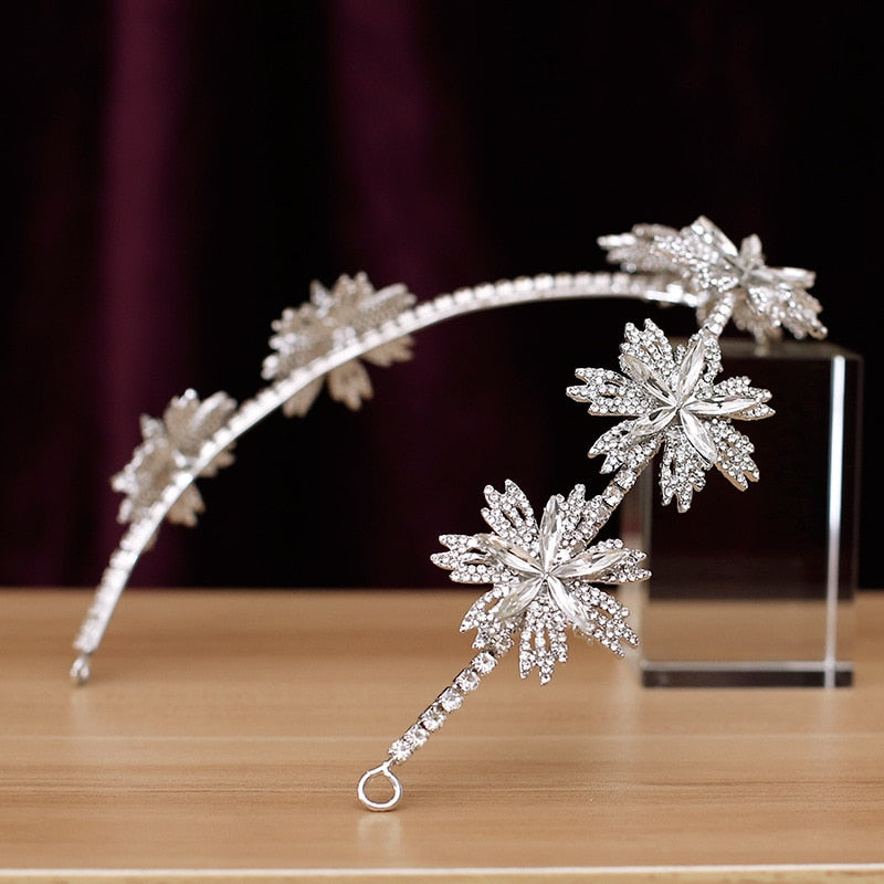 Luxury Flowers Soft Hairbands Bride Tiaras and Crowns Rhinestone Crystal Diadem Wedding Headdress Bridal Hair Jewelry Ornaments