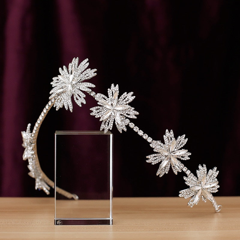Luxury Flowers Soft Hairbands Bride Tiaras and Crowns Rhinestone Crystal Diadem Wedding Headdress Bridal Hair Jewelry Ornaments