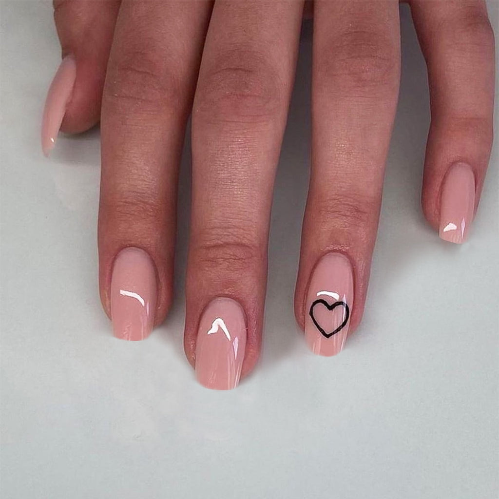 24pcs/box Middle length Ballet nude pink Color false nails with design with heart pattern artificial nails with jelly glue