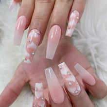 Load image into Gallery viewer, 24pcs Super Long Ballerina False Nails Detachable with Pink clouds design nail Wearable Coffin Fake Nails Full Cover Nail Tips